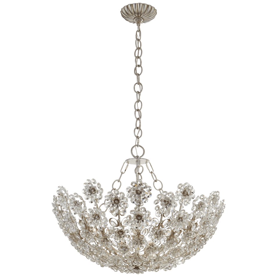 Claret Short Chandelier in Burnished Silver Leaf with Crystal