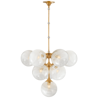 Cristol Tiered Chandelier in Hand-Rubbed Antique Brass with White Strie Glass