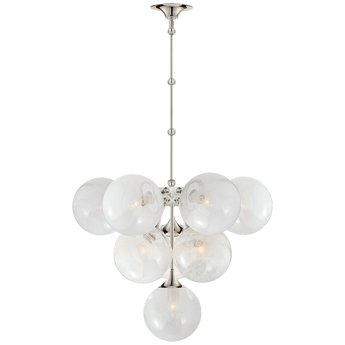 Cristol Tiered Chandelier in Polished Nickel with White Strie Glass