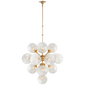Cristol Large Tiered Chandelier in Hand-Rubbed Antique Brass with White Strie Glass