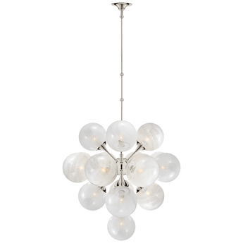 Cristol Large Tiered Chandelier in Polished Nickel with White Strie Glass