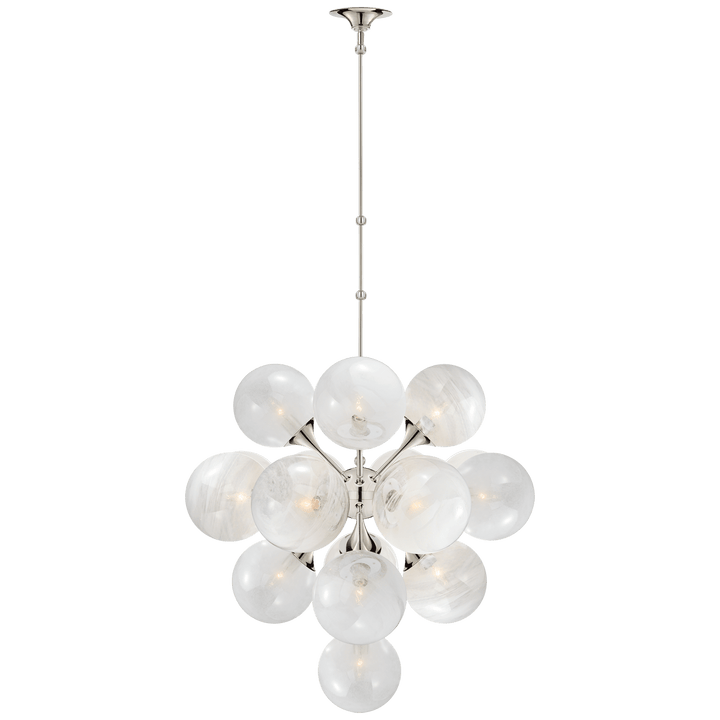 Cristol Large Tiered Chandelier in Polished Nickel with White Strie Glass