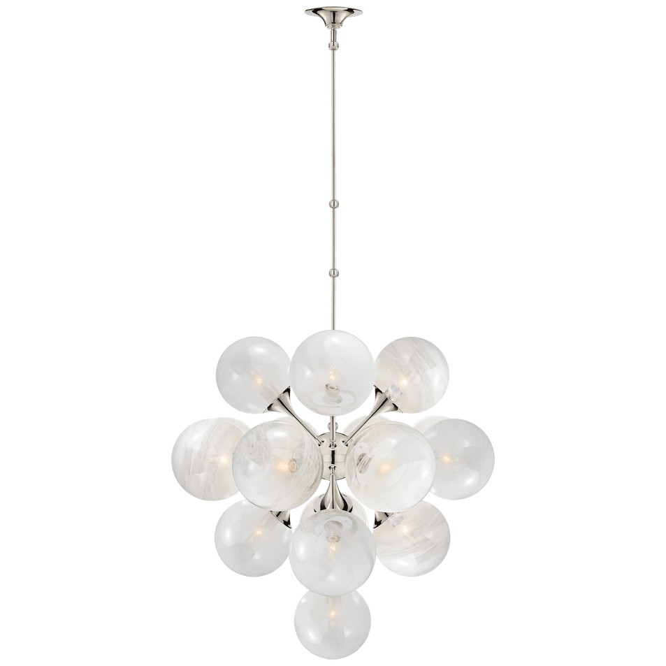 Cristol Large Tiered Chandelier in Polished Nickel with White Strie Glass