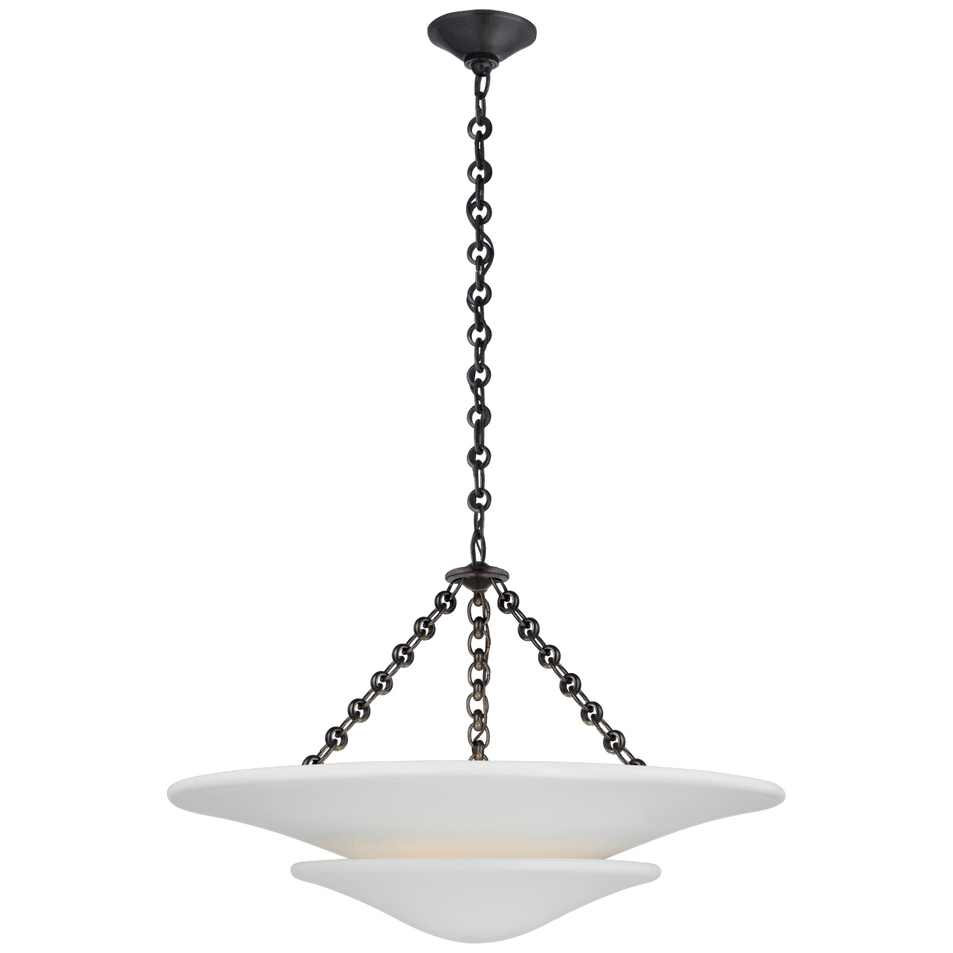 Mollino Medium Tiered Chandelier in Bronze with Plaster White Shade