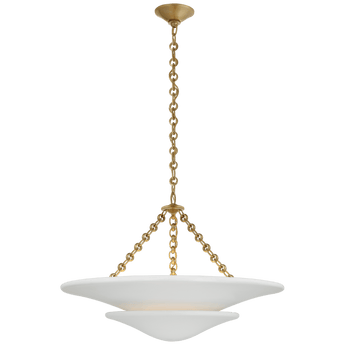 Mollino Medium Tiered Chandelier in Hand-Rubbed Antique Brass with Plaster White Shade