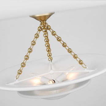 Mollino Medium Tiered Chandelier in Hand-Rubbed Antique Brass with Plaster White Shade