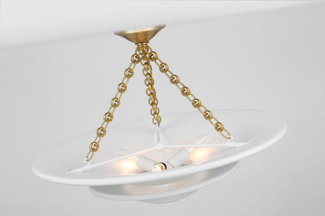 Mollino Medium Tiered Chandelier in Hand-Rubbed Antique Brass with Plaster White Shade