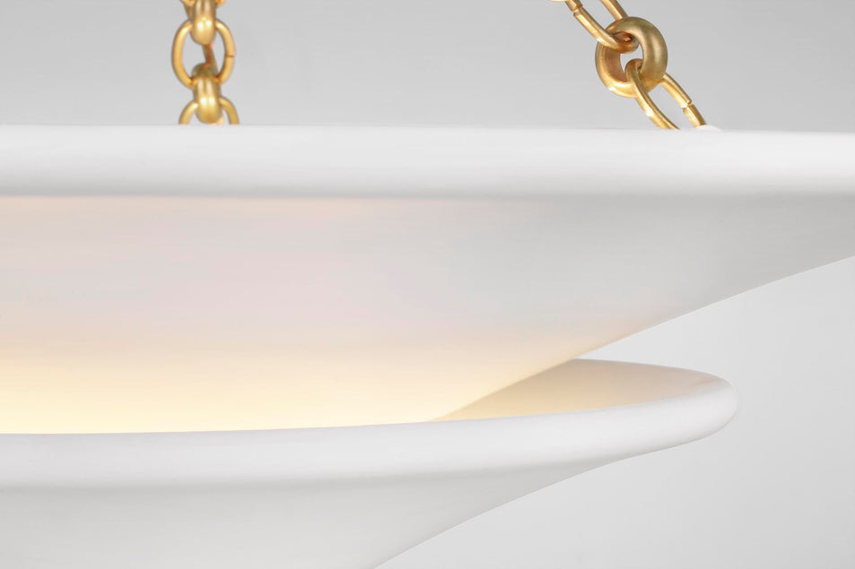 Mollino Medium Tiered Chandelier in Hand-Rubbed Antique Brass with Plaster White Shade