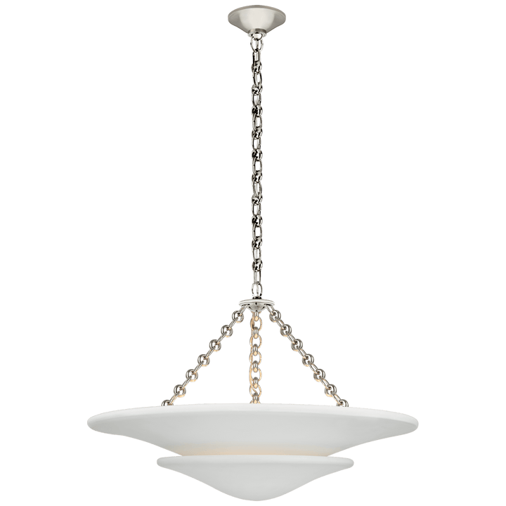 Mollino Medium Tiered Chandelier in Polished Nickel with Plaster White Shade