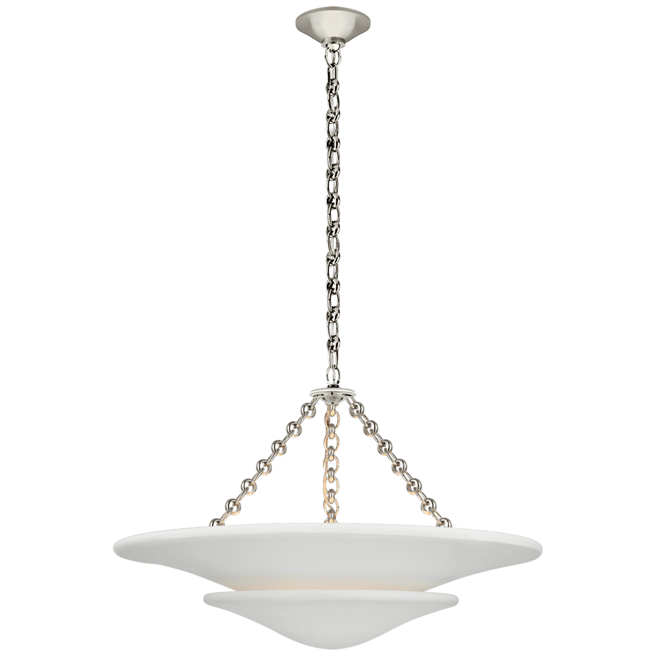 Mollino Medium Tiered Chandelier in Polished Nickel with Plaster White Shade