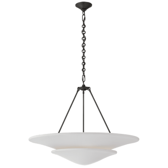 Mollino Large Tiered Chandelier in Bronze with Plaster White Shade