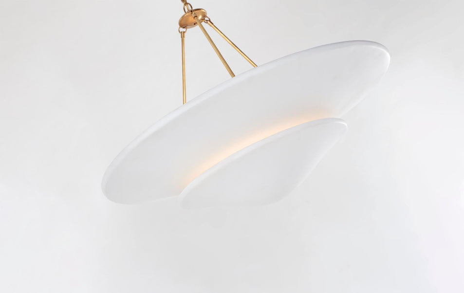 Mollino Large Tiered Chandelier in Hand-Rubbed Antique Brass with Plaster White Shade