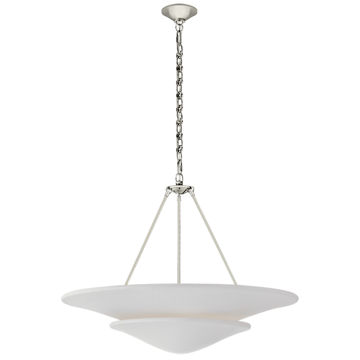 Mollino Large Tiered Chandelier in Polished Nickel with Plaster White Shade