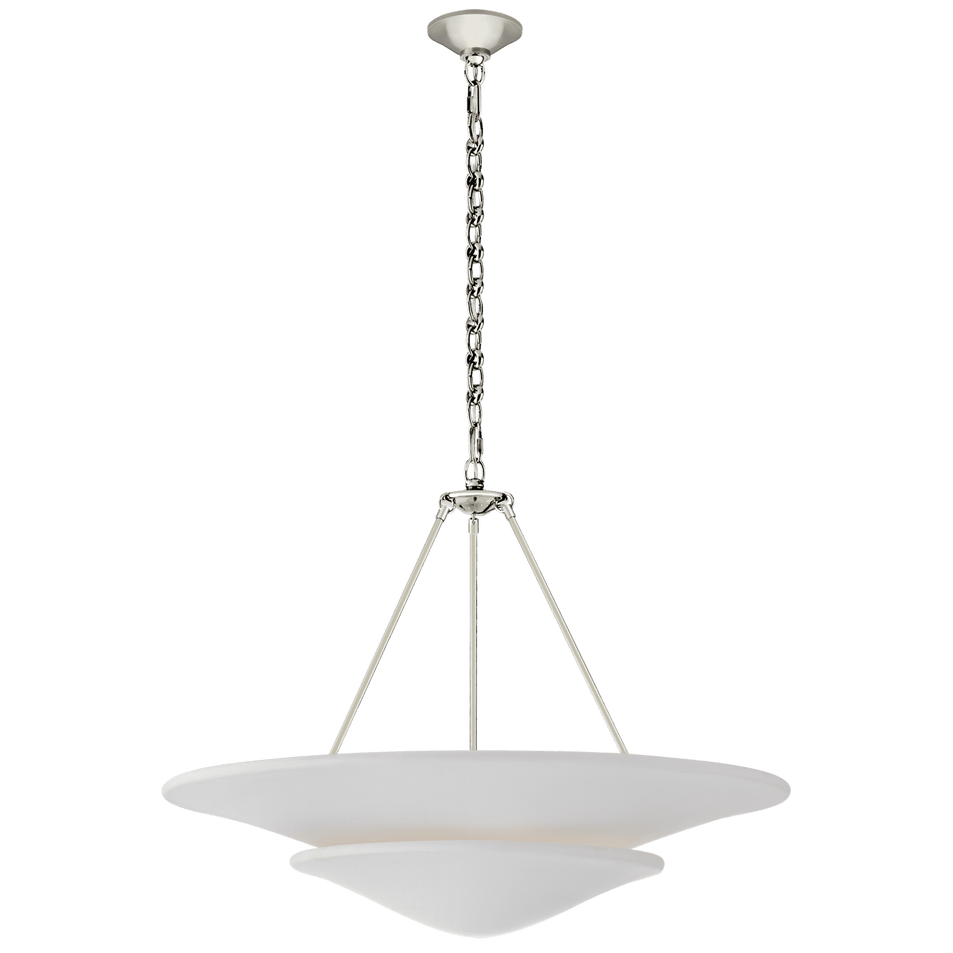 Mollino Large Tiered Chandelier in Polished Nickel with Plaster White Shade