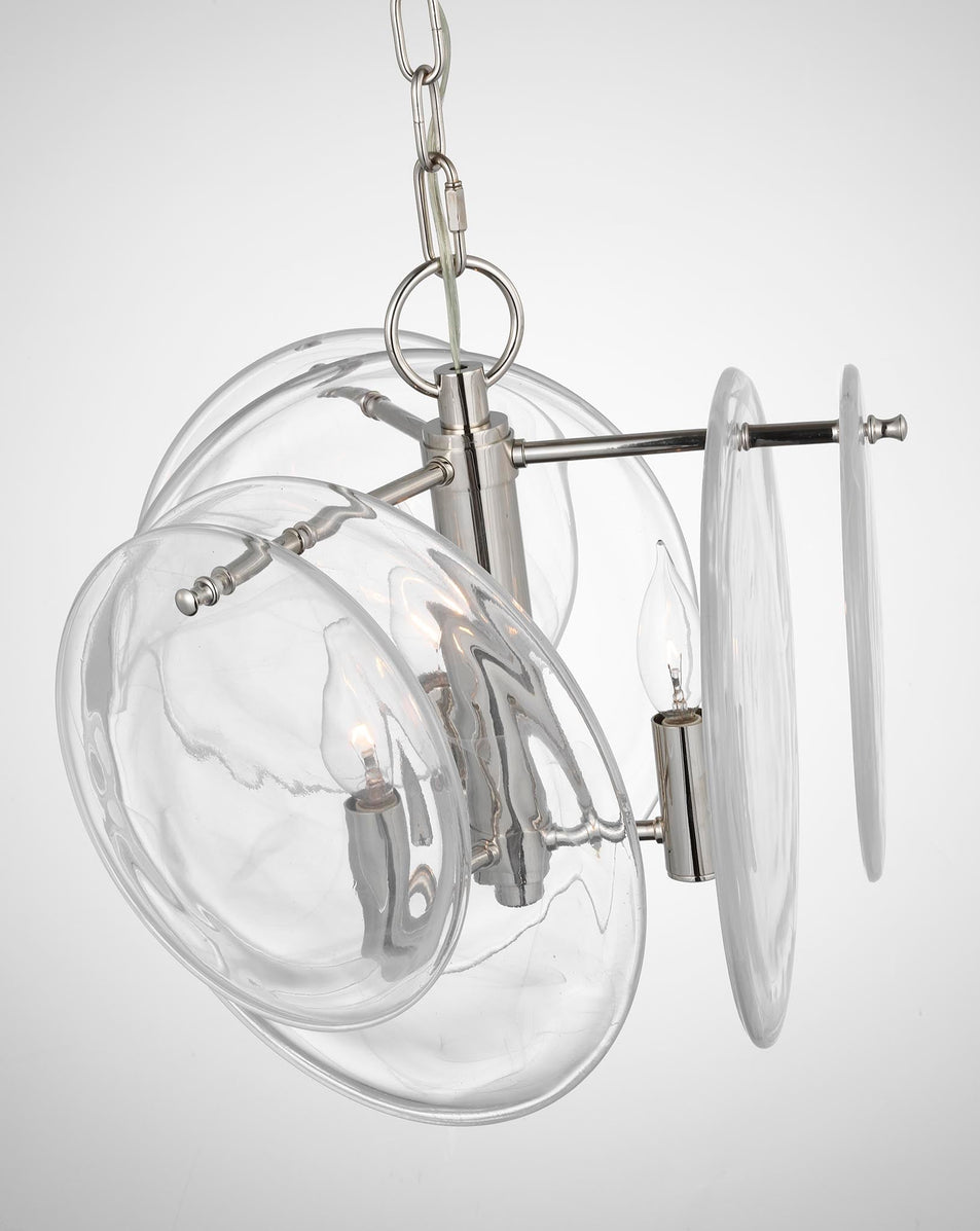 Loire Petite Chandelier in Polished Nickel with Clear Strie Glass