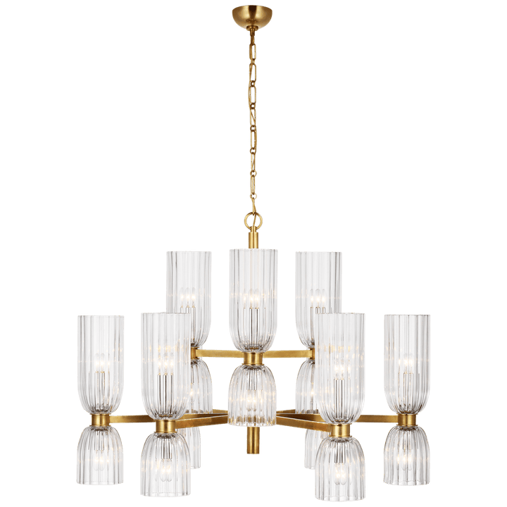 Asalea Medium Two-Tier Chandelier in Hand-Rubbed Antique Brass with Clear Glass