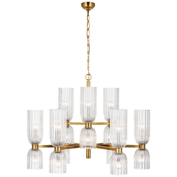 Asalea Medium Two-Tier Chandelier in Hand-Rubbed Antique Brass with Clear Glass