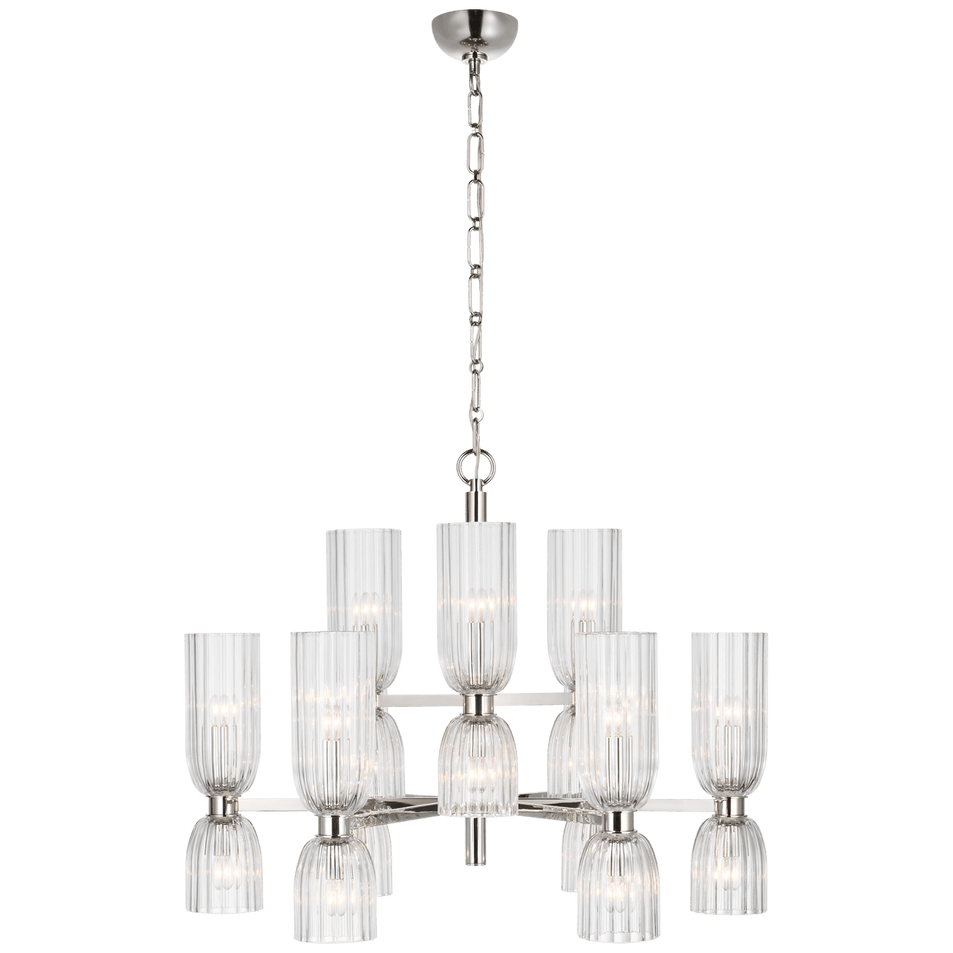 Asalea Medium Two-Tier Chandelier in Polished Nickel with Clear Glass