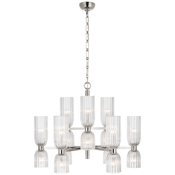 Asalea Medium Two-Tier Chandelier in Polished Nickel with Clear Glass