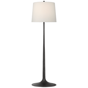 Oscar Large Sculpted Floor Lamp in Aged Iron with Linen Shade