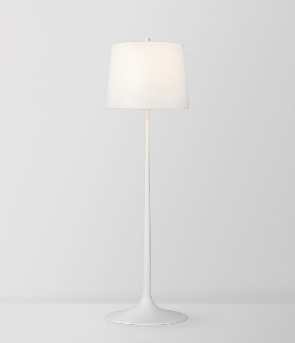 Oscar Large Sculpted Floor Lamp in Plaster White with Linen Shade