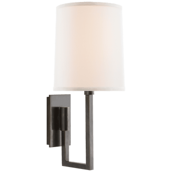 Aspect Library Sconce in Bronze with Ivory Linen Shade