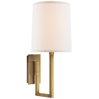 Aspect Library Sconce in Soft Brass with Ivory Linen Shade