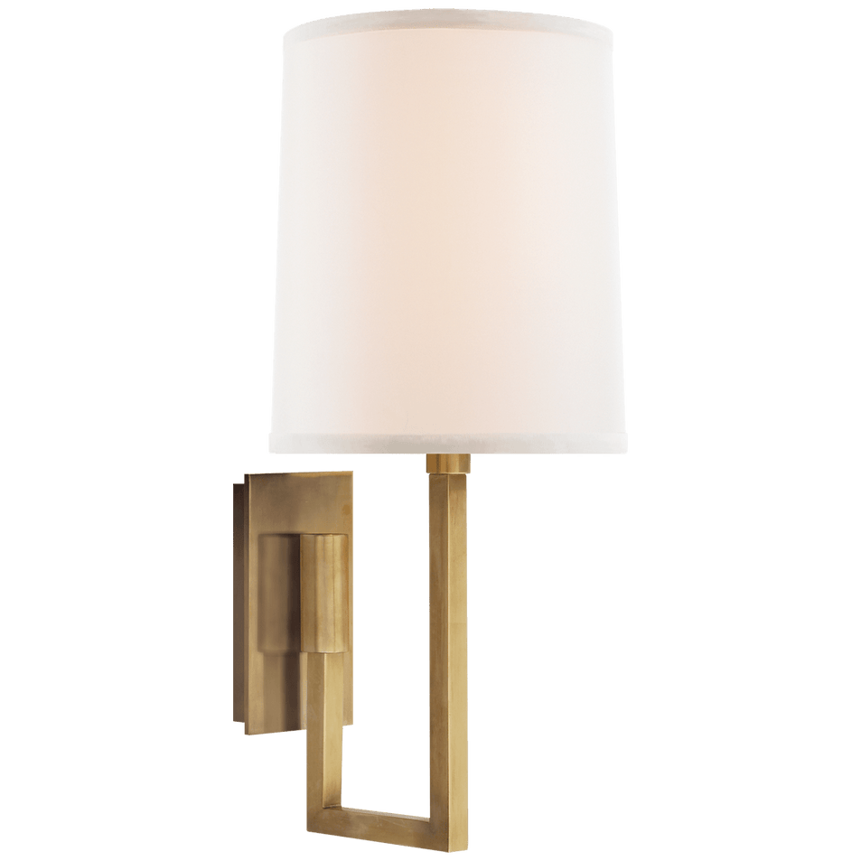 Aspect Library Sconce in Soft Brass with Ivory Linen Shade