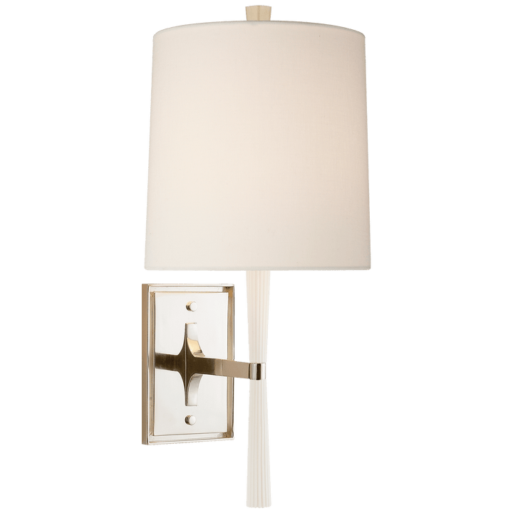 Refined Rib Sconce in China White and Polished Nickel with Linen Shade