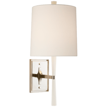 Refined Rib Sconce in China White and Polished Nickel with Linen Shade