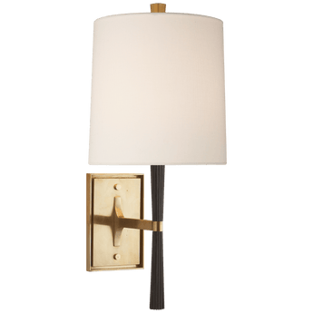 Refined Rib Sconce in Ebony Resin and Soft Brass with Linen Shade