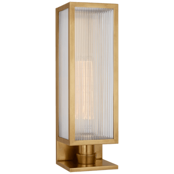 York 16" Single Box Sconce in Soft Brass with Clear Ribbed Glass