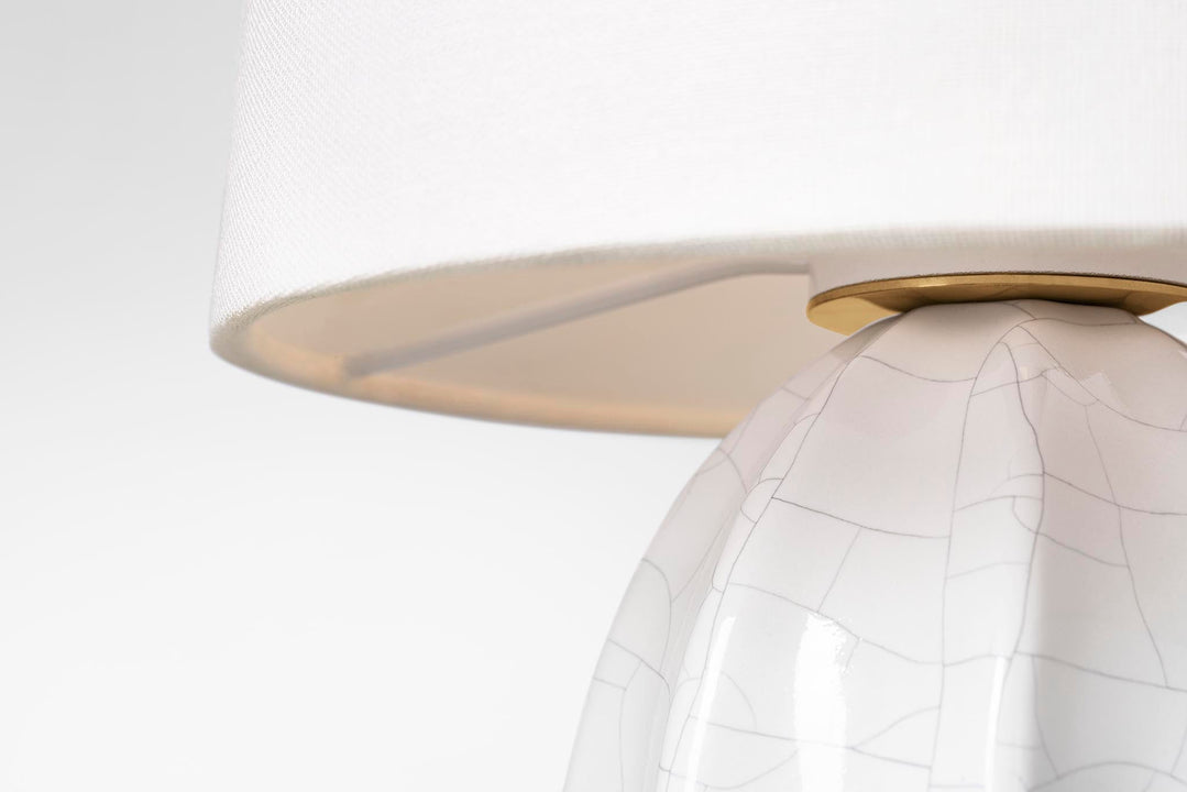 Melanie 12" Cordless Accent Lamp in Crackled Ivory with Linen Shade