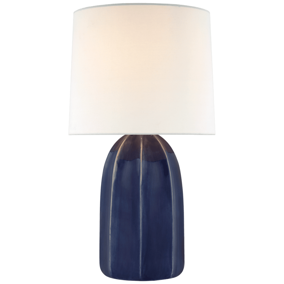 Melanie Large Table Lamp in Frosted Medium Blue with Linen Shade