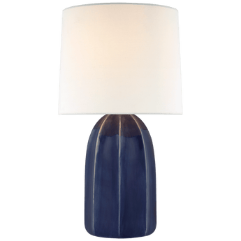 Melanie Large Table Lamp in Frosted Medium Blue with Linen Shade