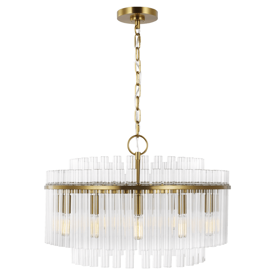 Beckett Medium Chandelier in Burnished Brass with Clear Glass