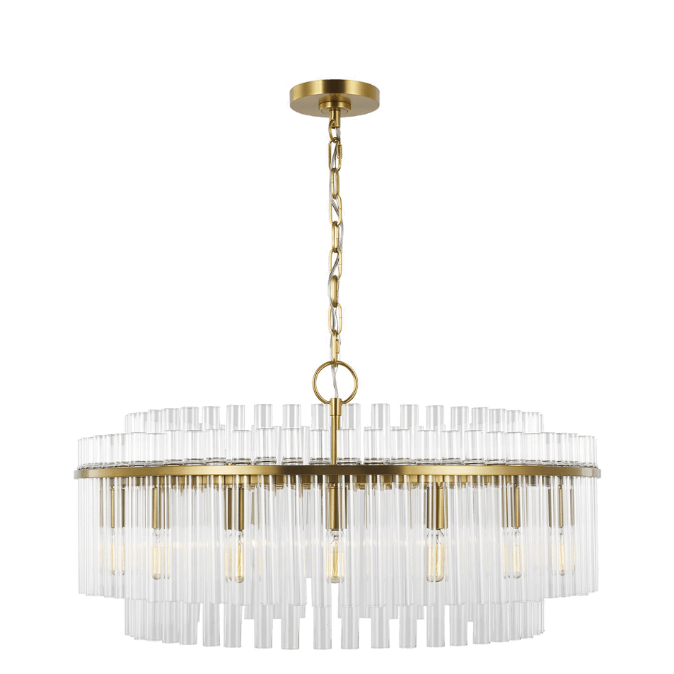 Beckett Large Chandelier in Burnished Brass with Clear Glass