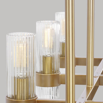 Geneva Linear Chandelier in Burnished Brass with Clear Glass