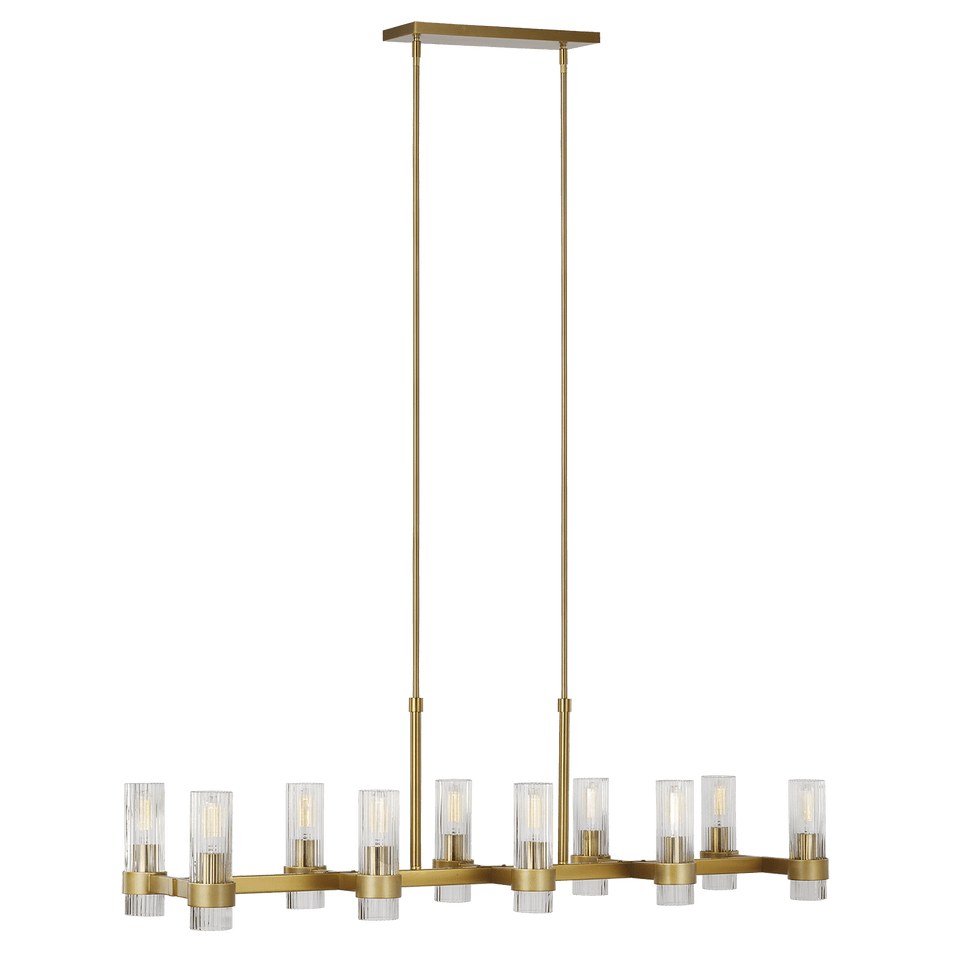 Geneva Linear Chandelier in Burnished Brass with Clear Glass