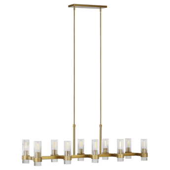 Geneva Linear Chandelier in Burnished Brass with Clear Glass