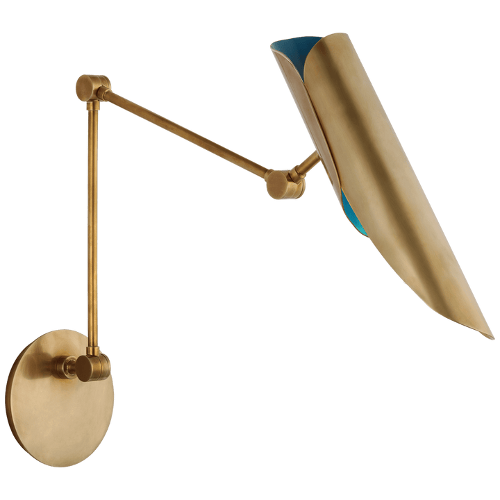 Flore Double Library Wall Light in Soft Brass and Riviera Blue
