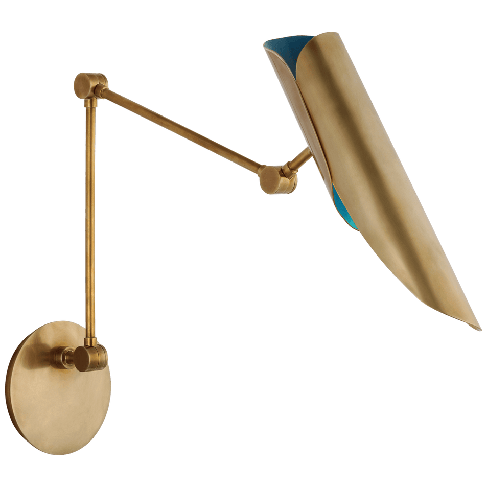 Flore Double Library Wall Light in Soft Brass and Riviera Blue
