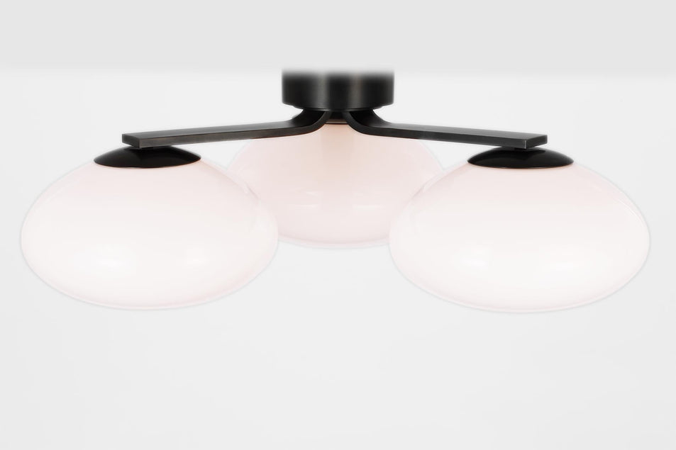 Marisol XL Triple Flush Mount in Gun Metal with White Glass