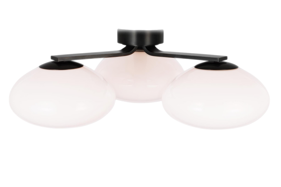 Marisol XL Triple Flush Mount in Gun Metal with White Glass