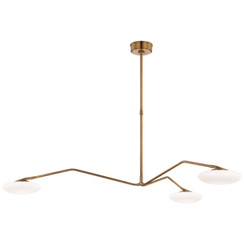 Brindille Extra Large Three Light Chandelier in Soft Brass with White Glass