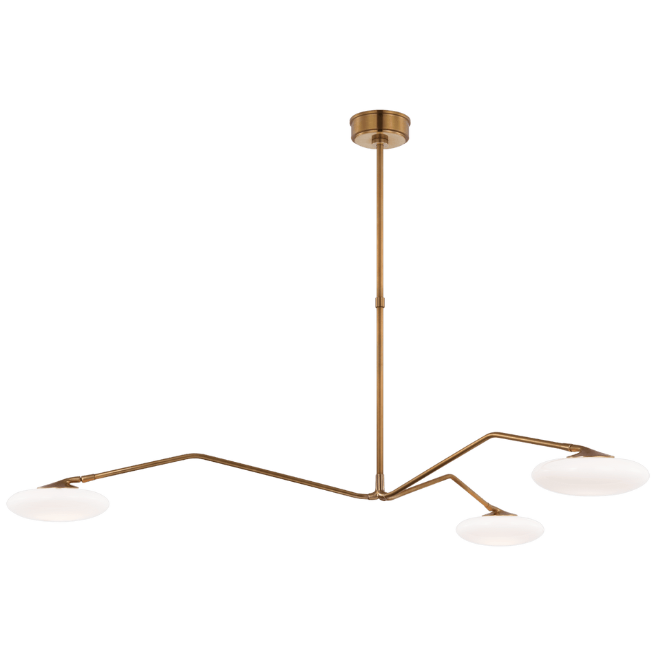 Brindille Extra Large Three Light Chandelier in Soft Brass with White Glass