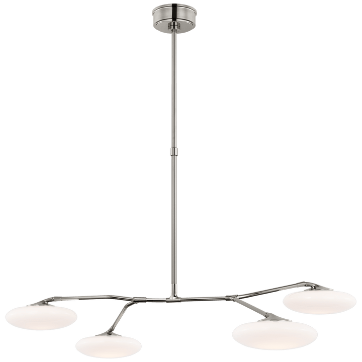 Brindille Large Four Light Chandelier in Polished Nickel with White Glass