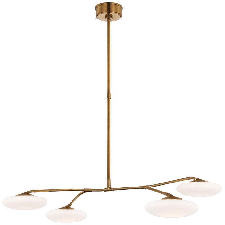 Brindille Large Four Light Chandelier in Soft Brass with White Glass