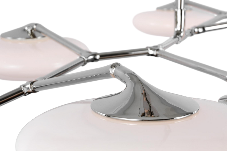 Brindille XL Articulating Linear Chandelier in Polished Nickel with White Glass