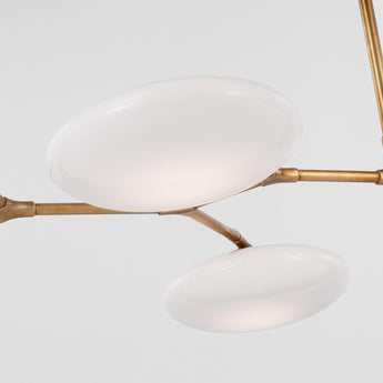 Brindille XL Articulating Linear Chandelier in Soft Brass with White Glass